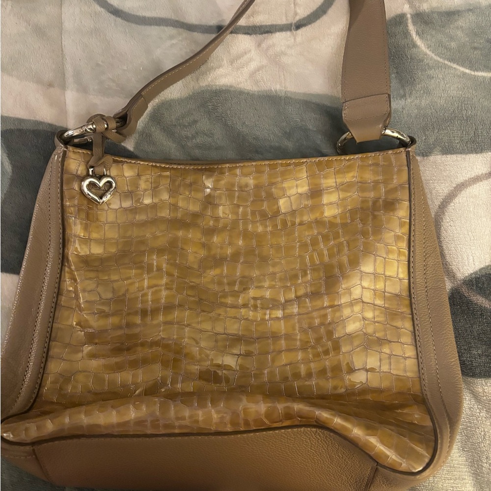 Brighton Tan and Gold Shoulder Bag with Heart Charm